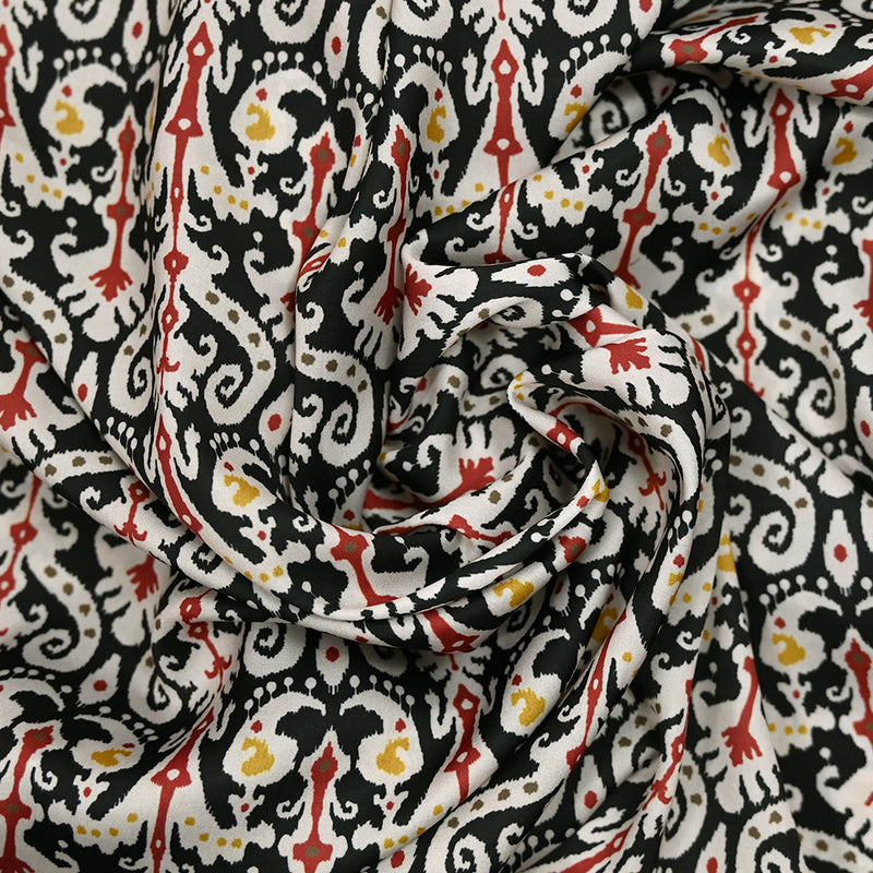 Satin de polyester souple imprimé Emma écru fond noir