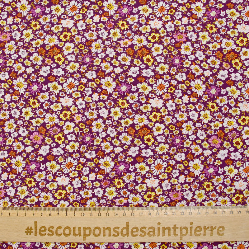 Printed viscose flower garden purple background