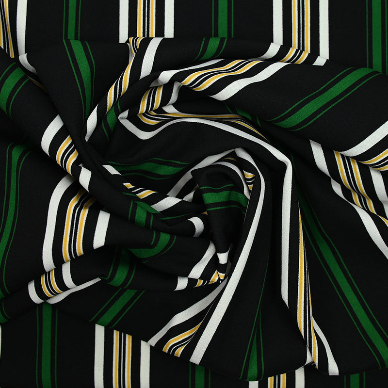 Textured polyester jersey Green stripes black background