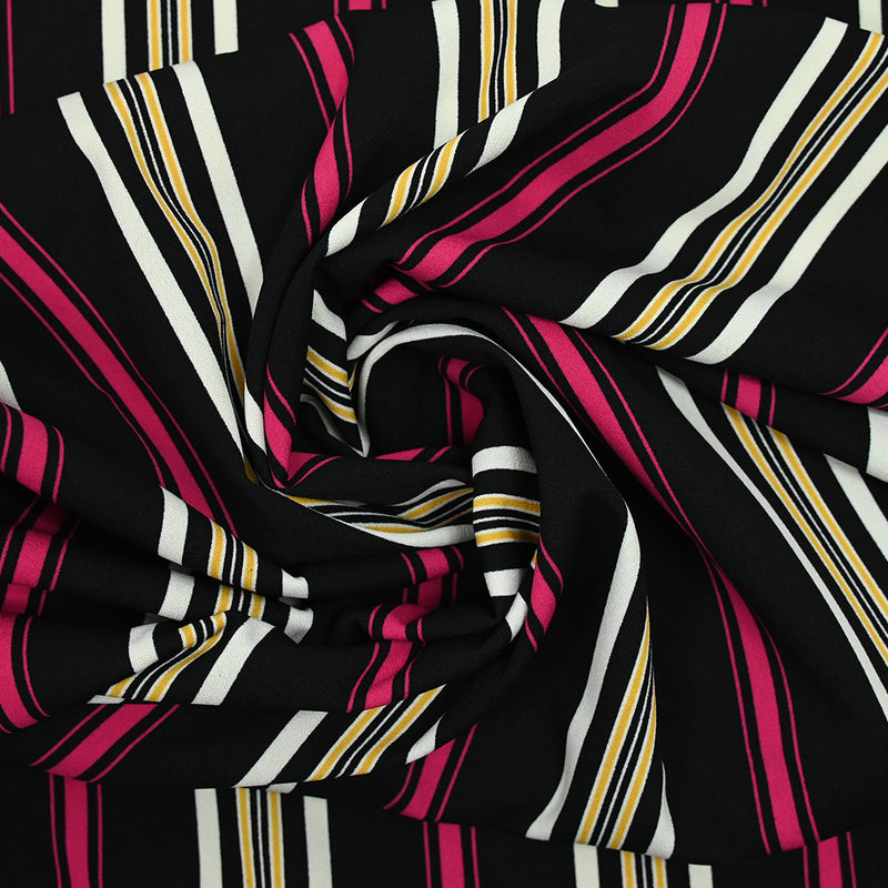 Textured polyester jersey pink stripes black background