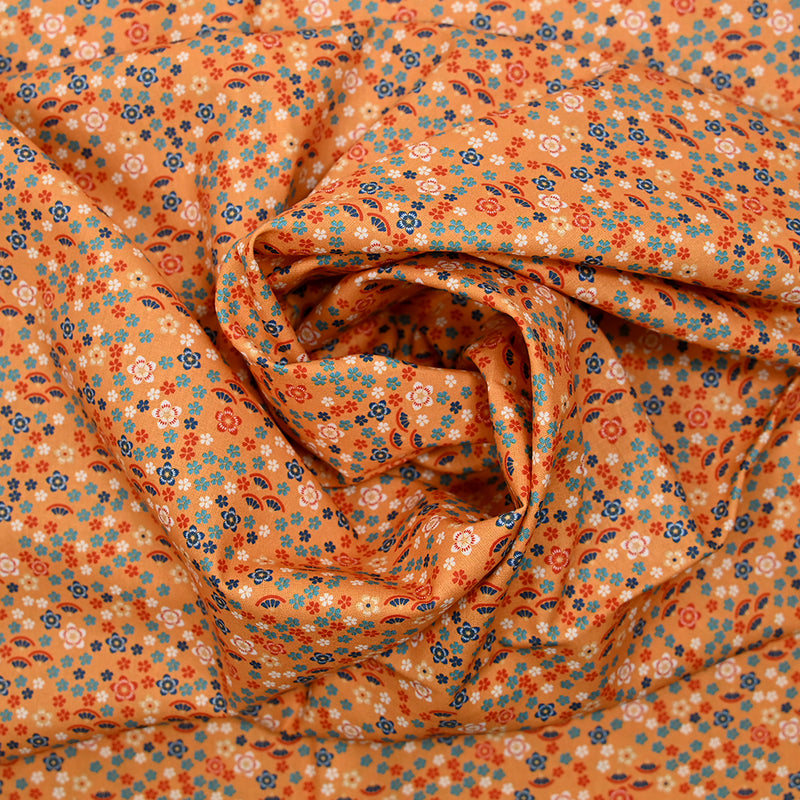 Printed Cotton Popeline Prairie Orange Background