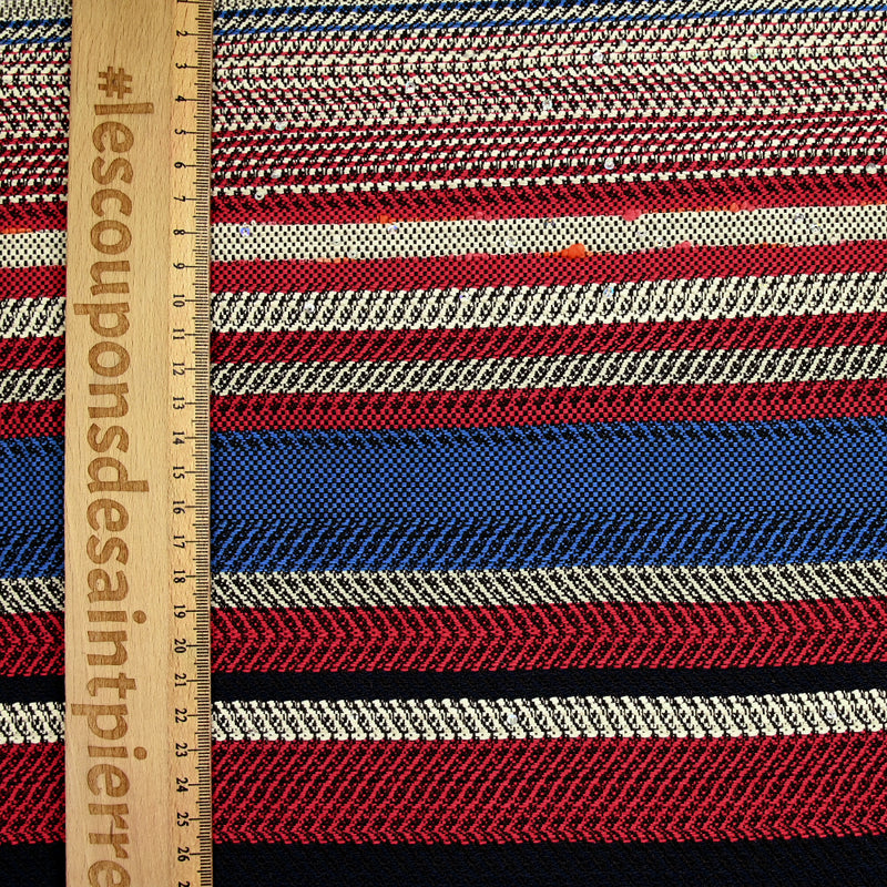 Tweed fantaisie en coton rouge et bleu