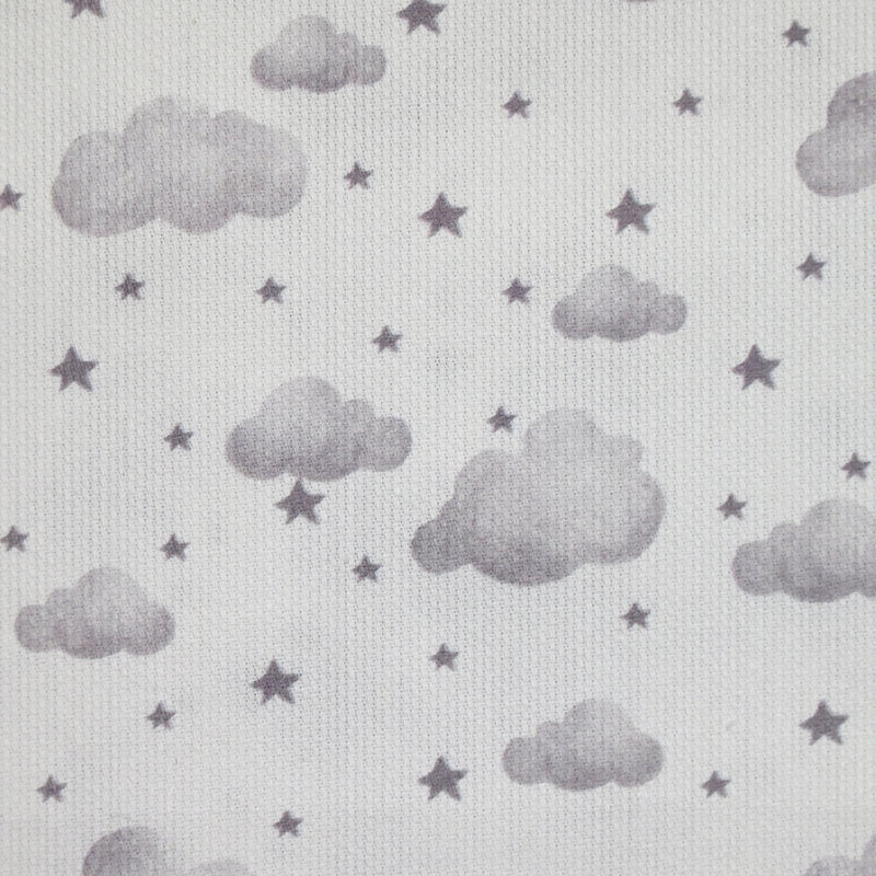 Piqué de coton imprimé nuage et étoile gris