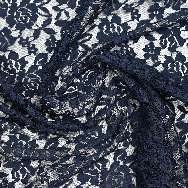 Dentelle polyester Roseraie fond marine