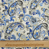Polycotton Printed Kashmir Blue, Beige and Gray
