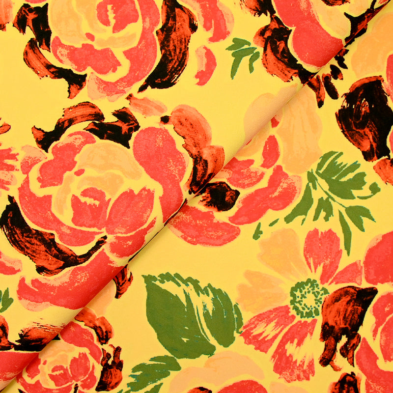 Crêpe lourd imprimé rosalia fond jaune nankin