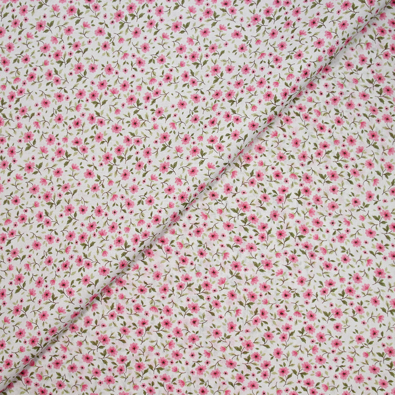 Coton imprimé champêtre rose fond blanc