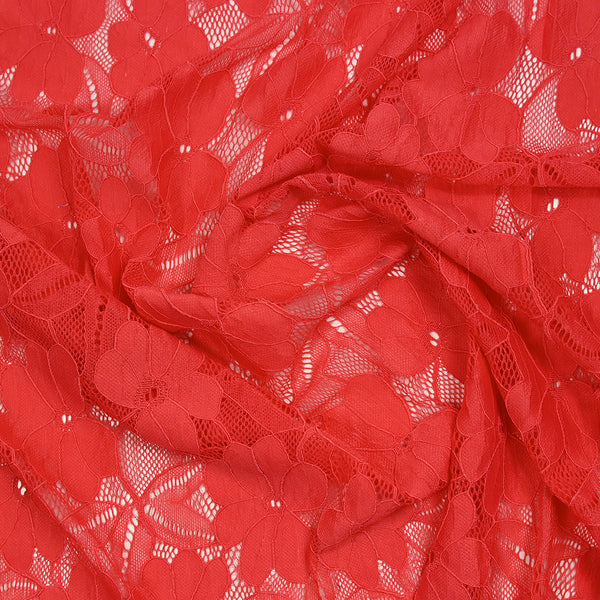 Dentelle polyester Floraison fond corail