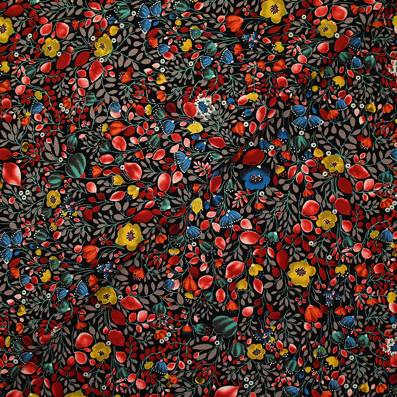 Polyester imprimé ballon floral rouge fond noir