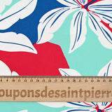 Satin de coton élasthanne palmier rouge et vert d'eau