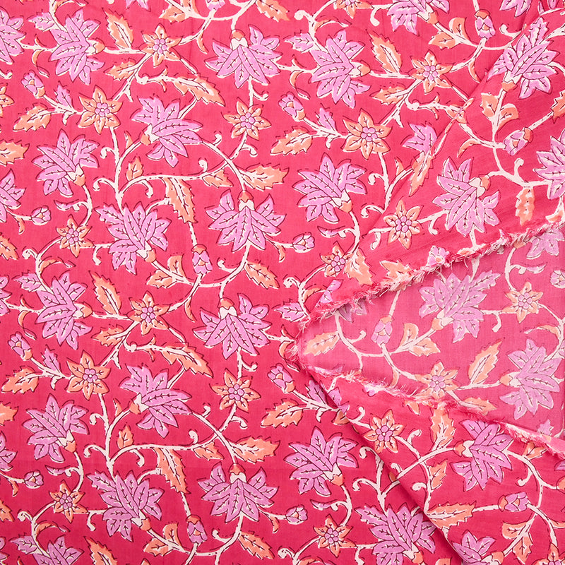 Jaipur Mauve con estampado de algodón indio y albaricoque de fondo rosa