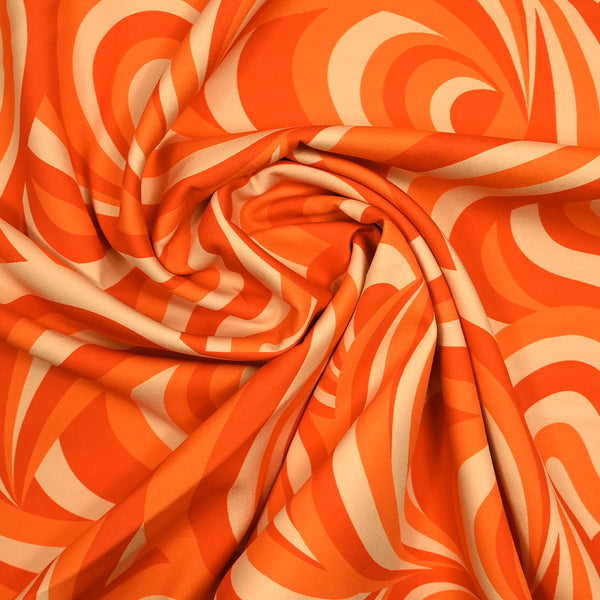 Crêpe lourd de polyester élasthanne imprimé disco orange