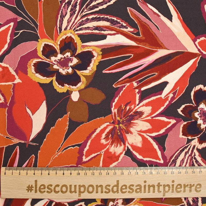 Viscose imprimée sergée grandes fleurs rouge