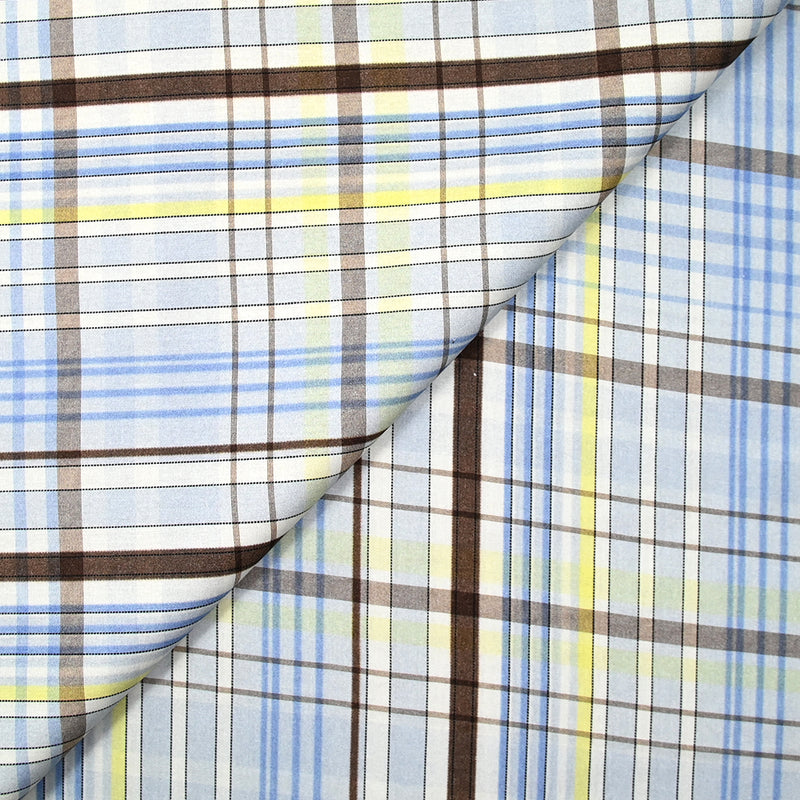 Blue, yellow and brown print cotton