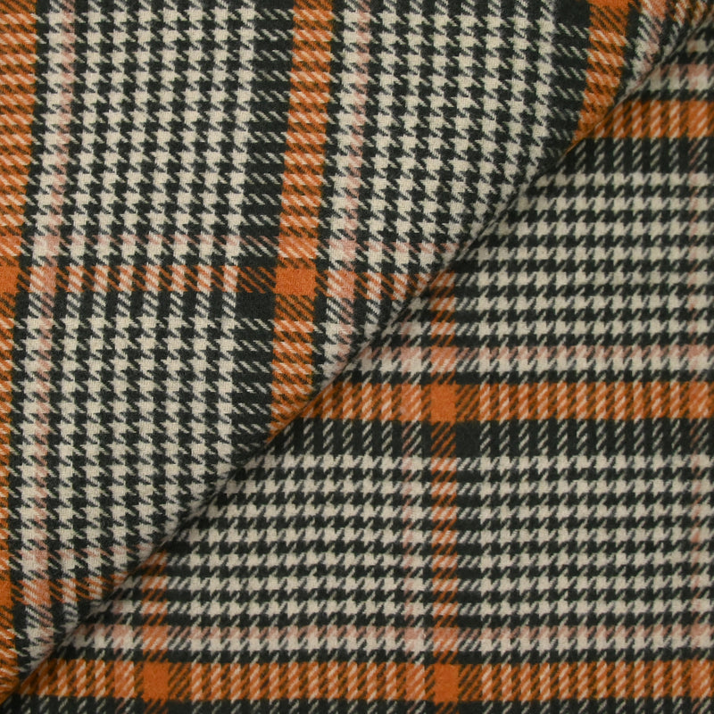 Laine mélangée Prince-de-Galles vert sapin, orange et beige