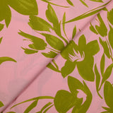 Coton satiné imprimé plantation rose et vert