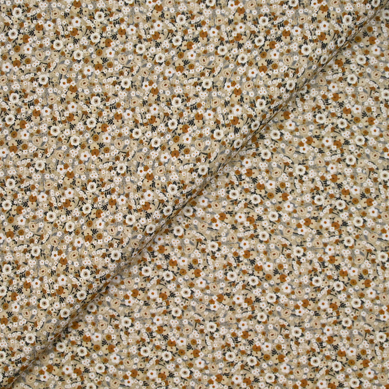 Coton imprimé s'épanouir beige, marron et blanc