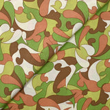 Printed viscose green whale and brown white background