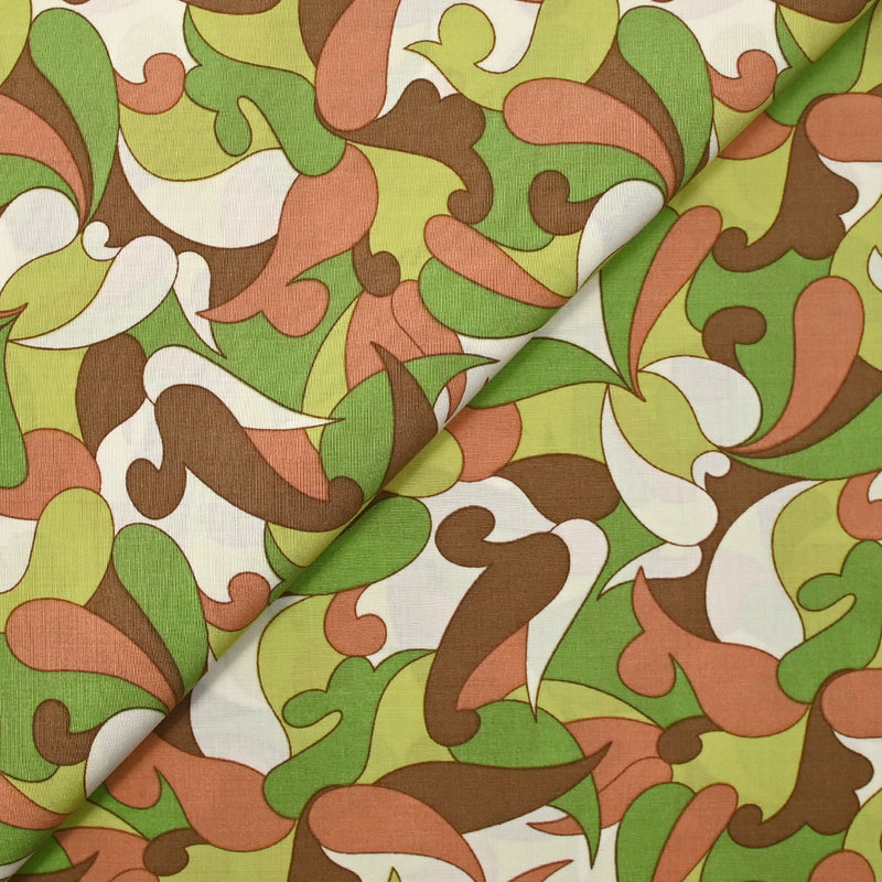 Printed viscose green whale and brown white background