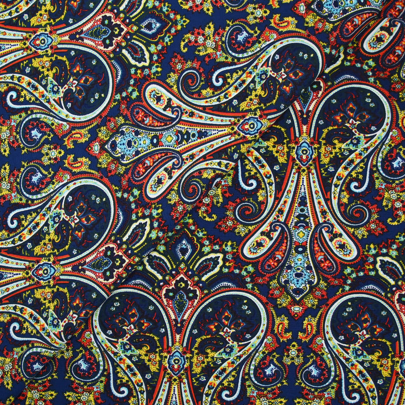 Polyester imprimé cachemire fond marine