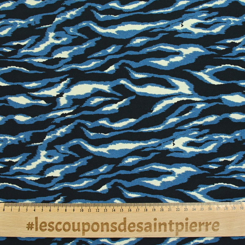 Viscose Loreena Blue Black de impreso Fondo