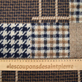 Laine mélangée patchwork pied-de-poule et carreaux camel et marine