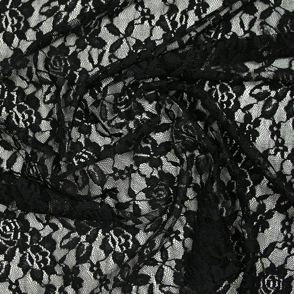 Dentelle polyester Roseraie fond noir