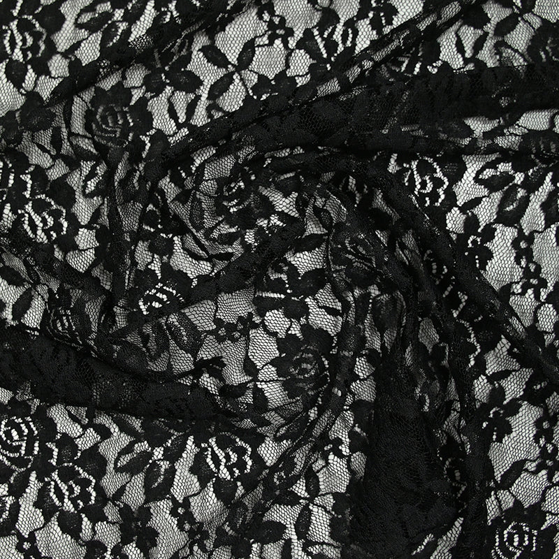 Dentelle polyester Roseraie fond noir