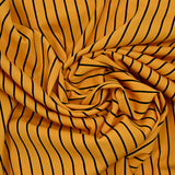 Textured polyester jersey thin black stripes mustard background