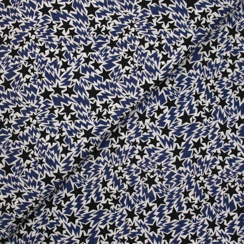 Toile de coton imprimée Stars marine et noir fond blanc