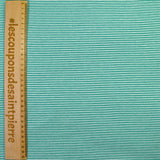 Jersey de polyviscose rayé 2 mm turquoise et blanc