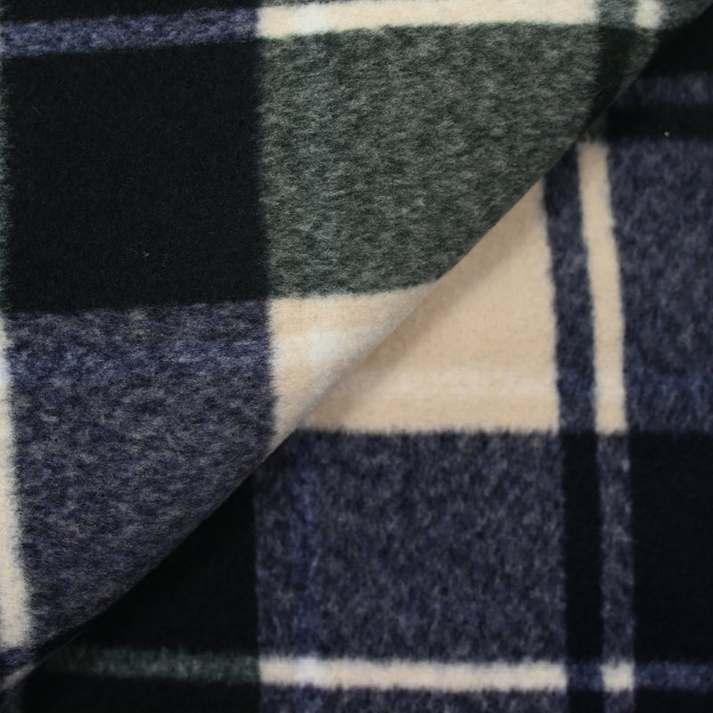 Lainage polyester brossé à carreaux bleu, vert et beige