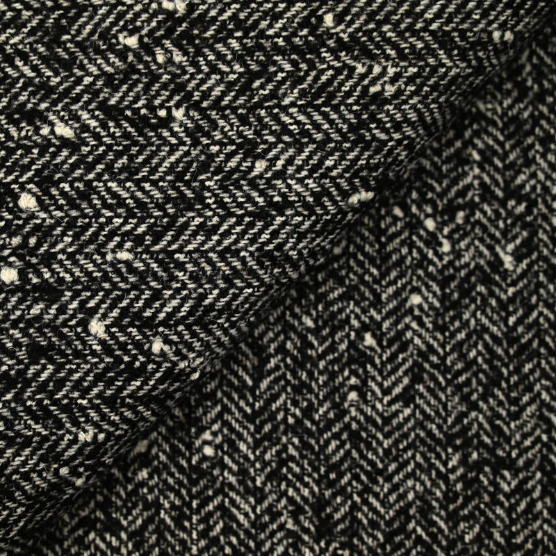 Laine mélangée chevrons noir et écru effet tweed