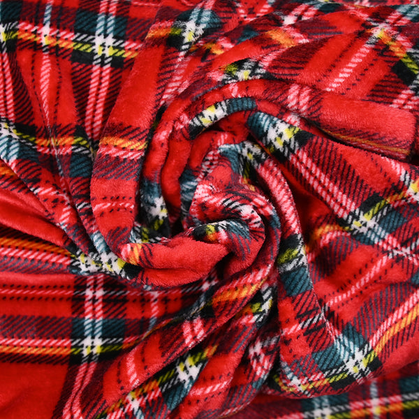 Polaire doudou imprimée tartan rouge