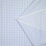 Popeline polycoton jacquard à carreaux bleu denim fond blanc