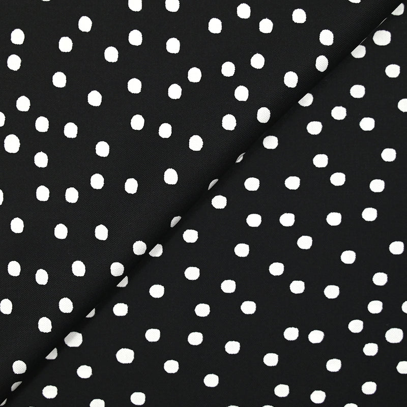 Twill de viscose imprimé à pois blanc fond noir
