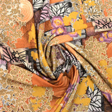 Polyester fin imprimé labyrinthe camel et violet