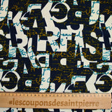 Jersey polyester imprimé lettrages marine et écru