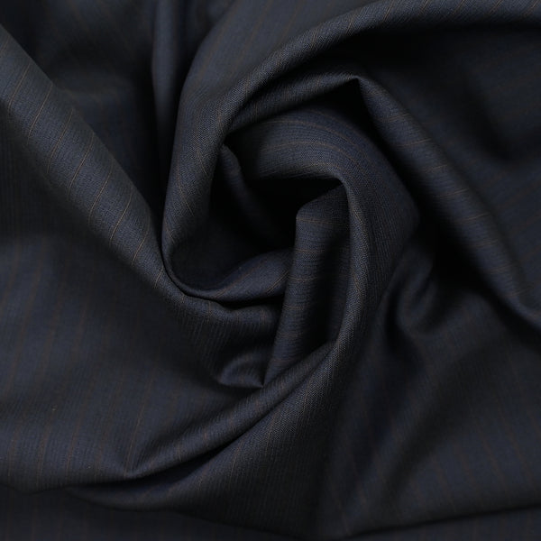 Tissu tailleur 100 % laine bleu marine à fines rayures rouges