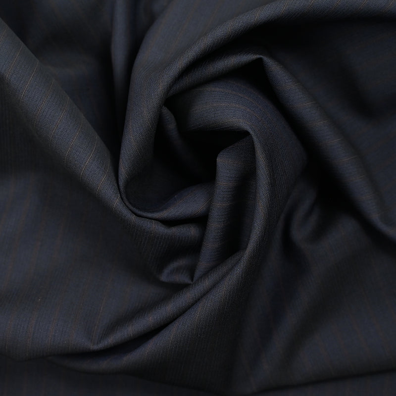 Tissu tailleur 100 % laine bleu marine à fines rayures rouges