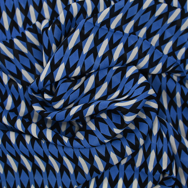 Crêpe georgette viscose imprimé losange bleu et noir