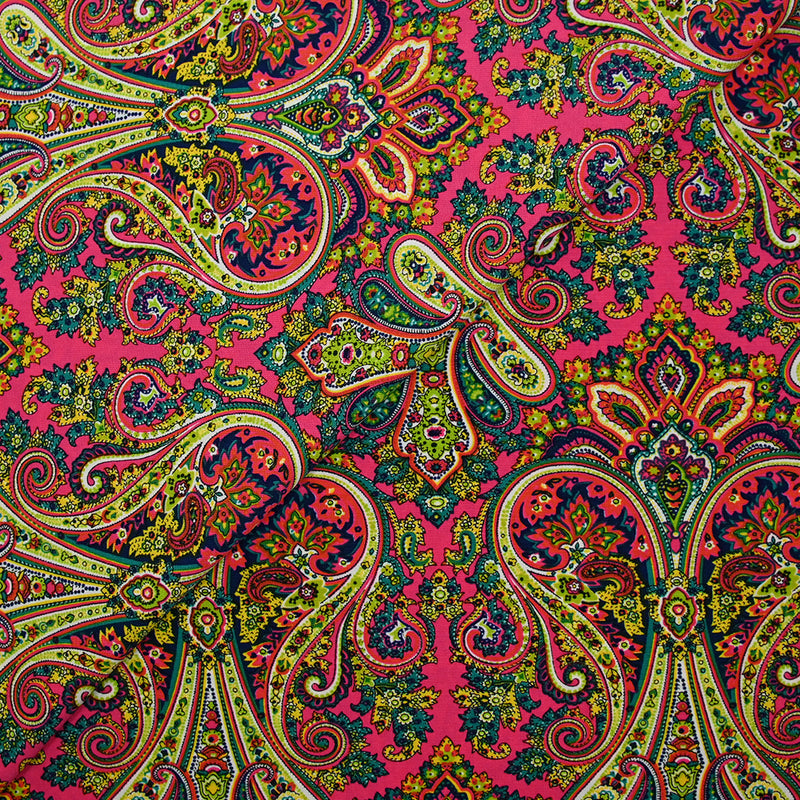 Polyester imprimé cachemire fond rose