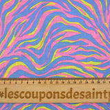 Coton imprimé zèbre jaune et bleu fond rose