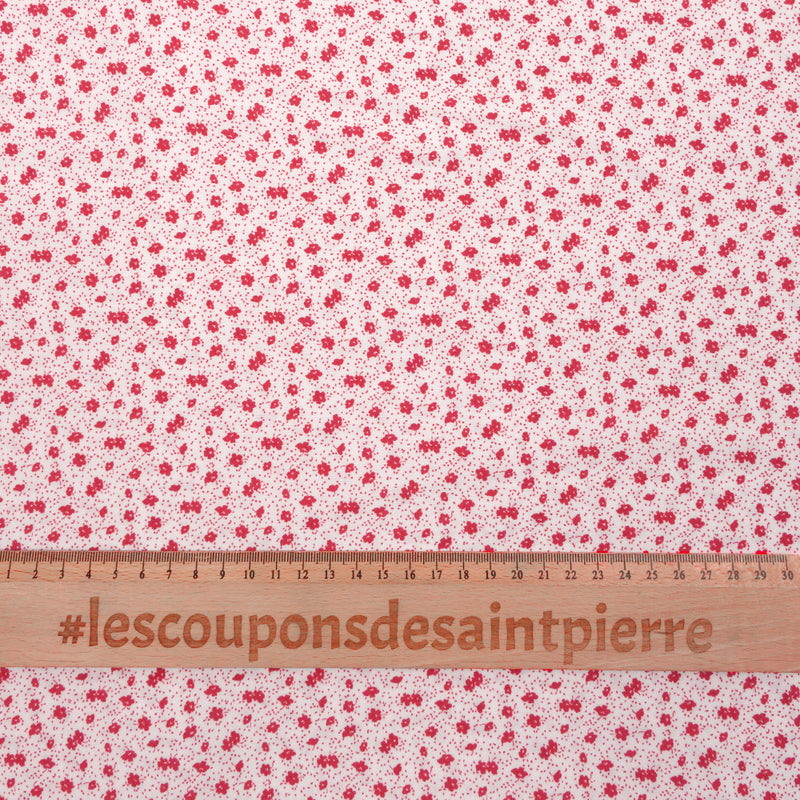 Crêpe viscose imprimé mini fleurs rouges sur fond blanc