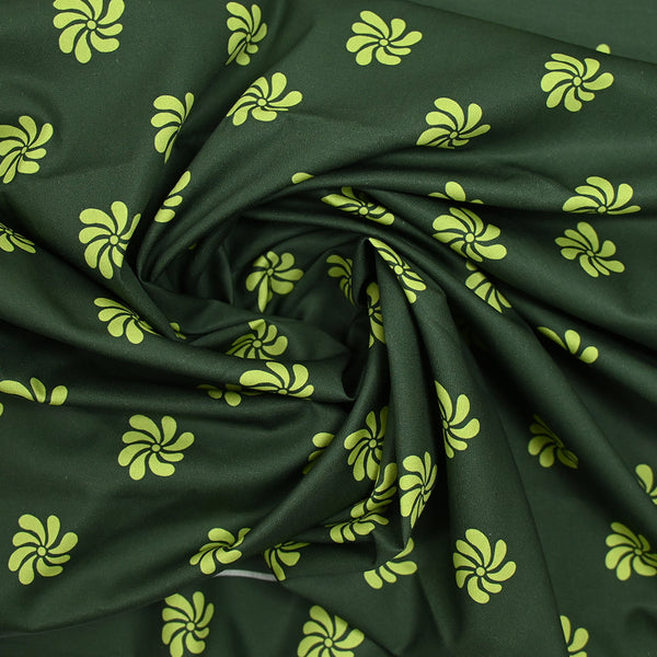 Popeline de coton imprimée fleurs basque fond vert foncé