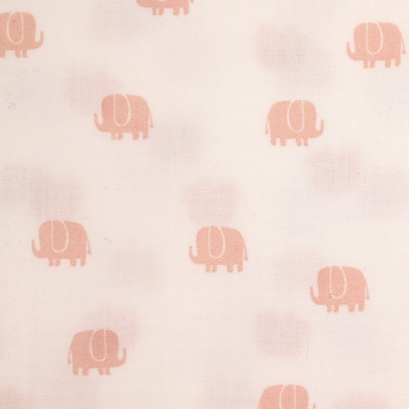 Simple gaze imprimée éléphants rose poudré fond blanc