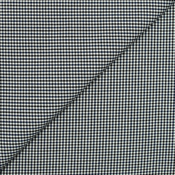 Tissu tailleur de polyviscose élasthanne pied de puce noir et bleu fond blanc