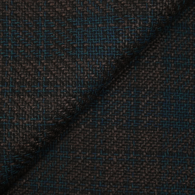 Tweed de polyester marron foncé et bleu canard