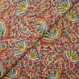 Coton indien imprimé Uma bleu barbeau et jaune fond tomette