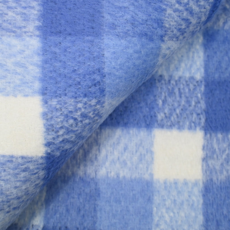 Laine mélangée brossée à poils longs carreaux bleus et blancs